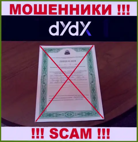 У компании dYdX не показаны сведения о их номере лицензии - это хитрые обманщики !!!