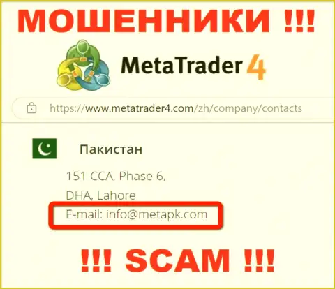 В контактных сведениях, на портале кидал MetaTrader 4, предоставлена вот эта электронная почта