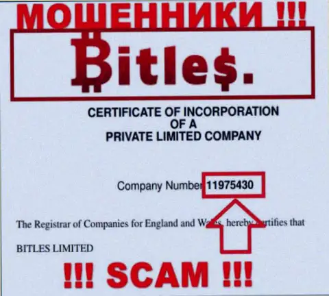 Номер регистрации махинаторов Битлес, с которыми слишком рискованно работать - 11975430