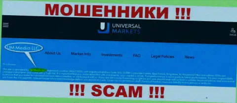 UM Media LLC - это компания, владеющая мошенниками Universal Markets