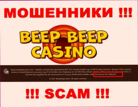Не взаимодействуйте с конторой Beep Beep Casino, даже зная их лицензию, представленную на онлайн-ресурсе, Вы не сможете уберечь свои деньги
