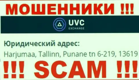 UVC Exchange - это противоправно действующая компания, которая зарегистрирована в оффшорной зоне по адресу - Harjumaa, Tallinn, Punane tn 6-219, 13619