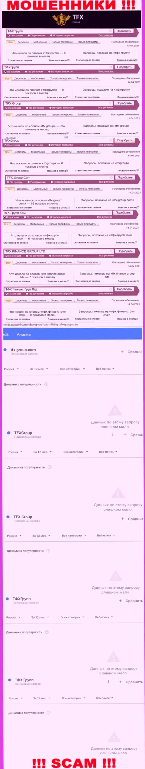 Число запросов по мошенникам TFX Group в сети