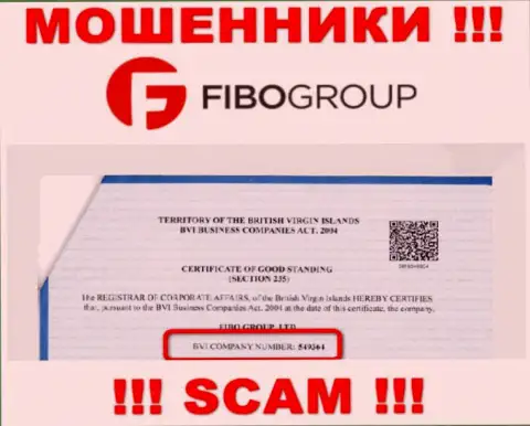 Номер регистрации преступно действующей организации FIBO Group - 549364