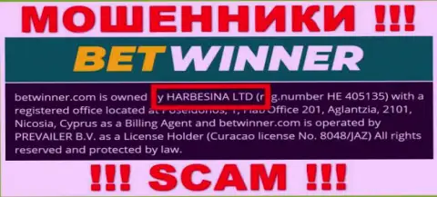 Махинаторы Бет Виннер сообщили, что HARBESINA LTD руководит их разводняком