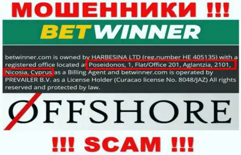 На сайте BetWinner предложен юридический адрес конторы - Poseidonos, 1, Flat/Office 201, Aglantzia, 2101, Nicosia, Cyprus, это офшор, будьте крайне осторожны !