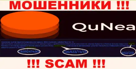 Мошенники QuNea Com не прячут лицензию на осуществление деятельности, представив ее на сайте, однако будьте крайне осторожны !!!