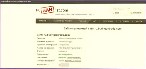 Web-ресурс BudriganTrade Сom в пределах Российской Федерации заблокирован Генпрокуратурой