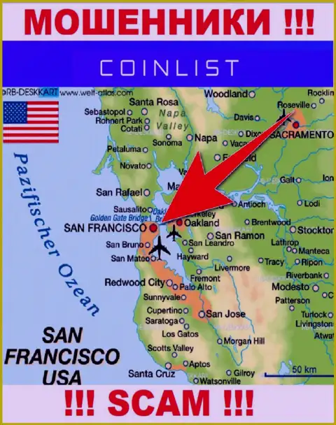 Юридическое место базирования Coin List на территории - San Francisco, USA
