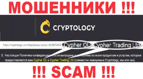 Данные об юридическом лице компании Cryptology, им является Cypher OÜ