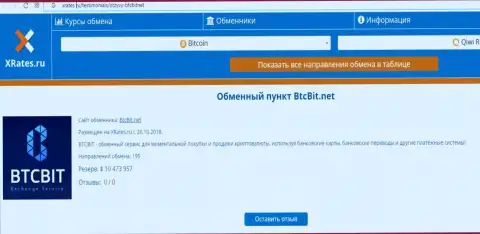 Информация об онлайн обменнике БТК Бит на сервисе Иксрейтес Ру