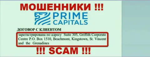 Prime Capitals расположились на территории Kingstown, St. Vincent and the Grenadines и безнаказанно крадут финансовые вложения
