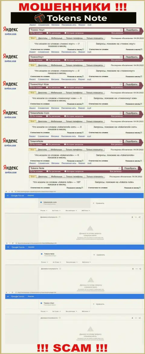 Подробный анализ онлайн запросов по жульнической компании ТокенсНоут