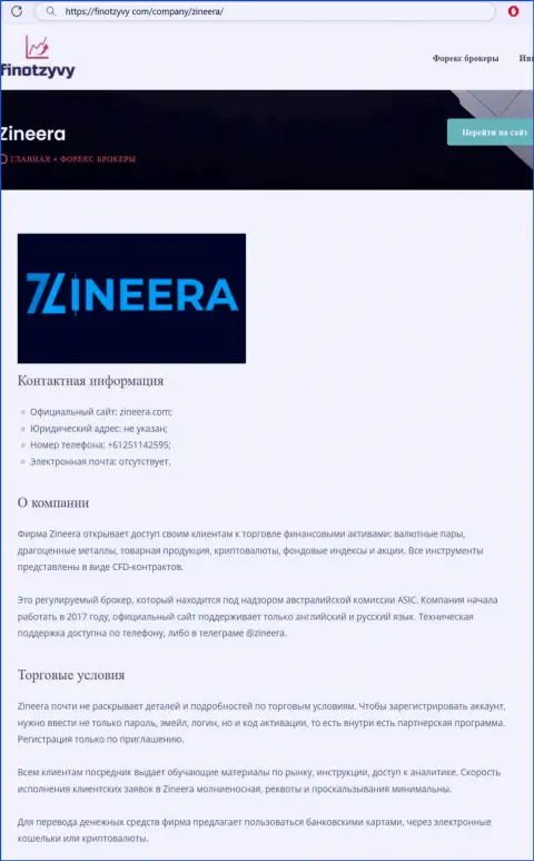 Полный обзор условий совершения сделок организации Зинейра, выложенный на онлайн-сервисе ФинОтзывы Ком