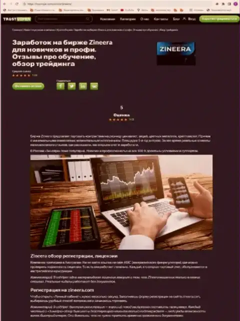 Условия регистрации на официальной онлайн-странице брокерской организации Zinnera, представленные в статье на web-сервисе TrustVipe Com