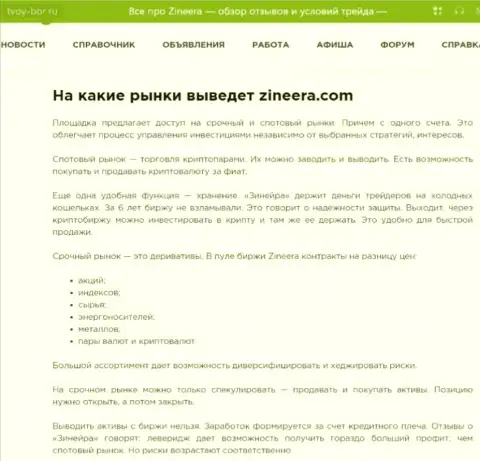 Инструменты для совершения сделок, которые предоставляются организацией Zinnera Com в публикации на web-ресурсе Tvoy-Bor Ru