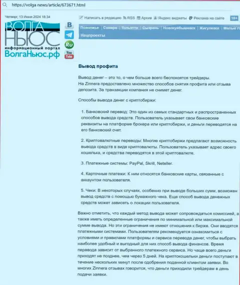 Обзорная статья о возвращении введенных финансовых активов в брокерской фирме Zinnera Com, нами взятая с интернет-ресурса volga news