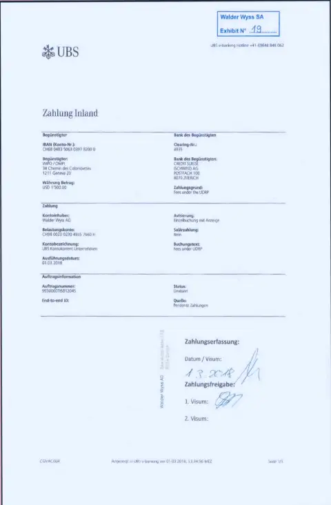Факт платежа БАНКОВСКОЙ ОРГАНИЗАЦИЕЙ Dukas Copy, счета, через швейцарский финансовый холдинг Union Bank of Switzerland (UBS), не исключено, что  счета в своем БАНКЕ из стекла у Дукаскопи нет