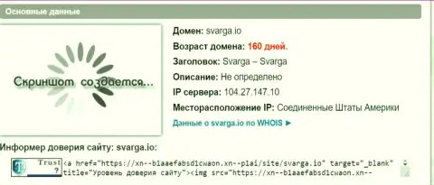 Возраст домена брокерской организации Svarga, согласно справочной информации, которая получена на веб-сервисе довериевсети рф