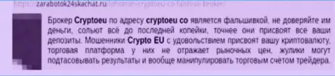 Профессиональный форекс трейдер не советует совместно работать с Форекс брокерской конторой Crypto Eu